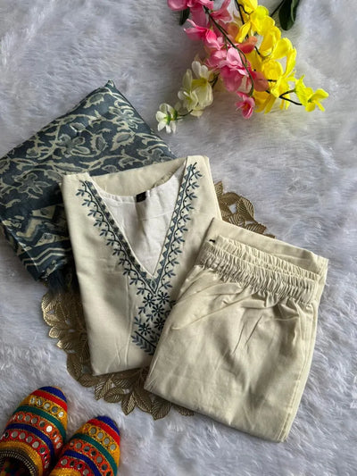 Elegant Khadi Cotton Kurti Set - Beautiful Embroidery for Women