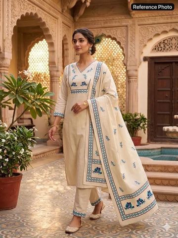 Elegant Khadi Cotton Kurti Set with Digital Print Dupatta - Raksha Bandhan Collection