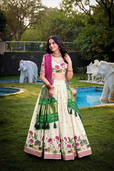 Elegant Khadi Cotton Lehenga - Sequins & Thread Embroidery for Festive Wear