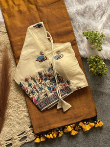 Elegant Khadi Cotton Saree - Soft Embroidered Design for Women