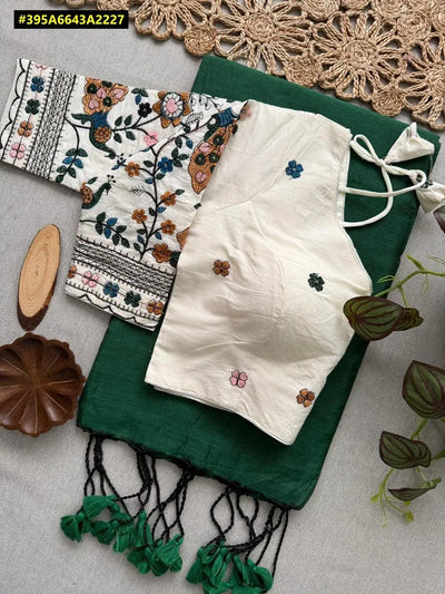 Elegant Khadi Cotton Saree with Heavy Embroidery Padded Blouse for Women