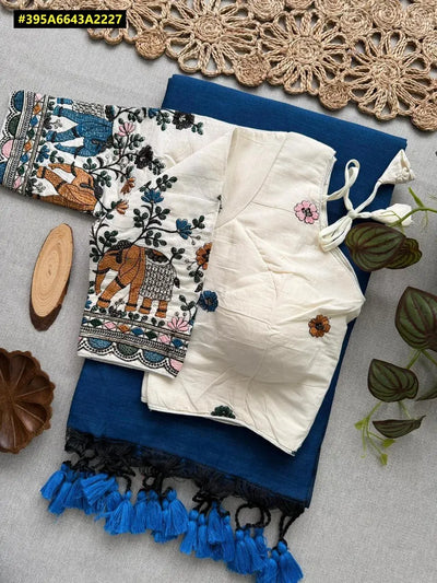 Elegant Khadi Cotton Saree with Heavy Embroidery Padded Blouse for Women