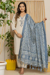 Elegant Khadi Cotton Set - Graceful Embroidery for Women