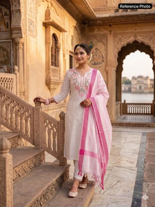 Elegant Khadi Cotton Suit - Festive Embroidered Salwar Set with Dupatta for Women