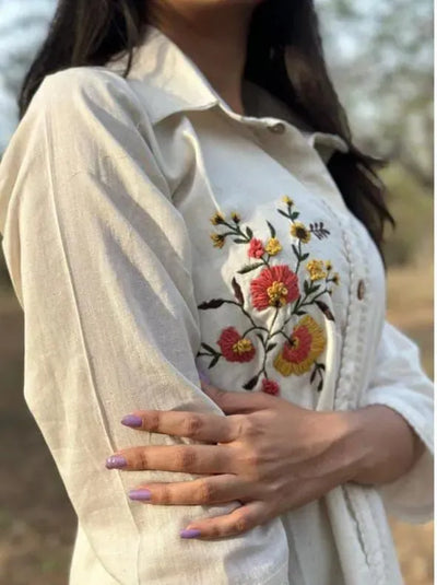 Elegant Khadi Cotton Top - Hand Embroidered Western Wear for Women