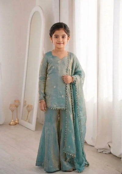 Elegant Kids Ethnic Sharara Set - Embroidery Work for Festive Wear