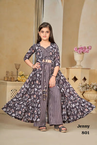 Elegant Kids Indo-Western Set - Digital Printed Maslin Silk for Girls