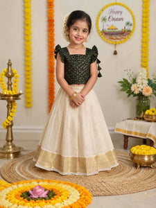 Elegant Kids Kerala Lehenga Choli - Premium Silk Festive Wear for Girls