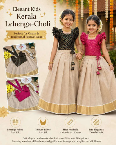 Elegant Kids Kerala Lehenga Choli - Premium Silk Festive Wear for Girls
