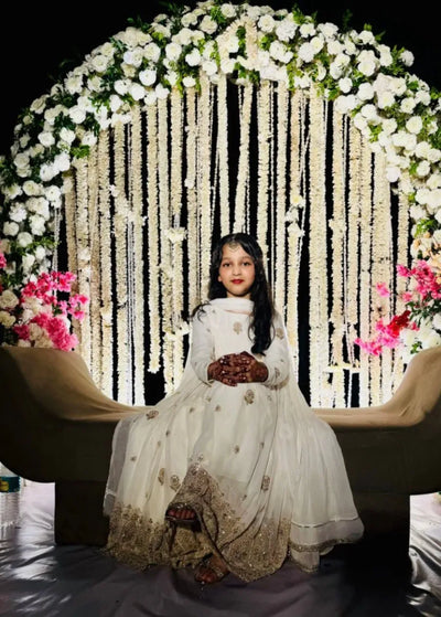 Elegant Kids Off White Gown - Full Stitched Embroidery for Girls
