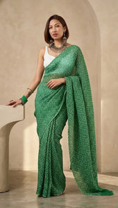 Elegant Kiwi Crush Bandhej Saree with Tussar Blouse for Women