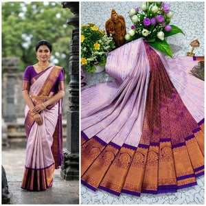 Elegant Korvai Soft Silk Saree - Traditional Copper Zari Festive Wear for Women