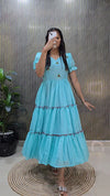 Elegant Kota Check Silk Gown - Hand Work Festive Wear for Women