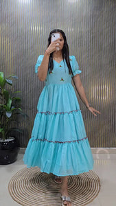 Elegant Kota Check Silk Gown - Hand Work Festive Wear for Women