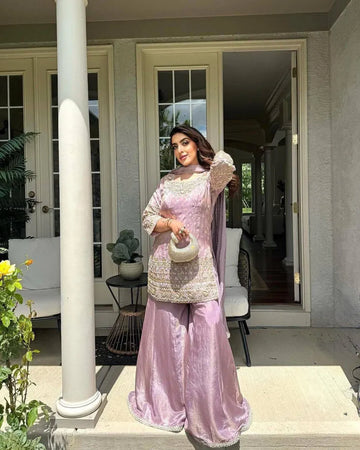 Elegant Kurti-Plazzo Set with Sequin & Zari Embroidery Work for Women | Festive & Party Wear