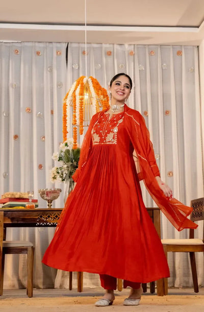 Elegant Kurti Set - Chanderi Silk with Embroidery for Festive Wear | S-XXL