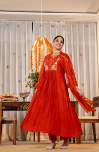 Elegant Kurti Set - Chanderi Silk with Embroidery for Festive Wear | S-XXL