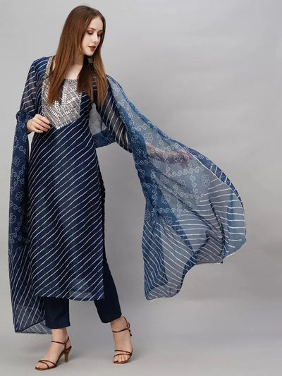 Elegant Laheriya Kurta Set - Festive Rayon Suit with Dupatta