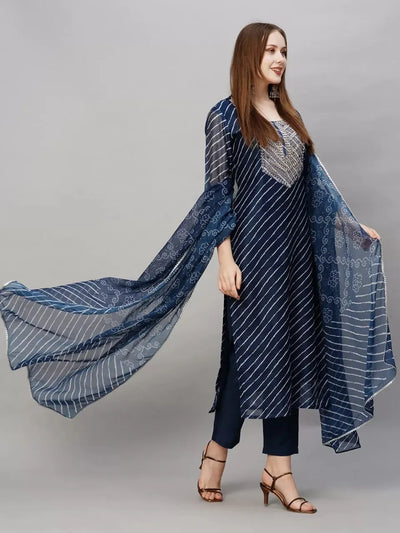 Elegant Laheriya Kurta Set - Festive Rayon Suit with Dupatta