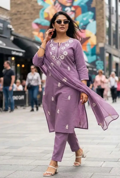 Elegant Lakhnavi Cotton Kurti Set - Premium Plus Size Festive Wear