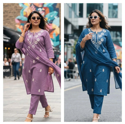 Elegant Lakhnavi Cotton Kurti Set - Premium Plus Size Festive Wear