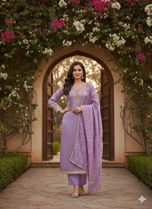 Elegant Lavender Chanderi Modal Suit - Embroidered Festival Wear for Women