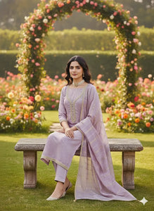 Elegant Lavender Chanderi Suit - Embroidered Festival Wear for Women