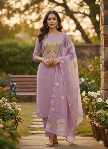 Elegant Lavender Embroidery Suit - Glamorous Festival Wear for Women