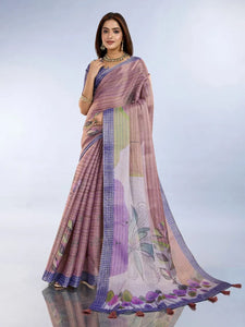 Elegant Lavender Floral Printed Silk Saree - Lightweight Festive Wear for Women