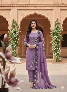 Elegant Lavender Georgette Suit - Embroidered Festival Wear