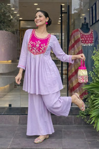 Elegant Lavender Kurta Set - Hand-Embroidered Festive Wear for Women
