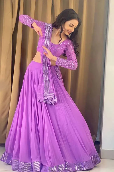Elegant Lavender Lehenga Choli - Exquisite Embroidery for Weddings