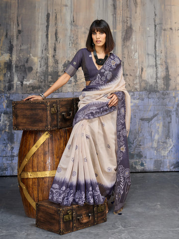 Elegant Lavender Munga Cotton Saree - Designer Printed Festive Wear