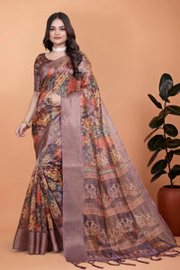 Elegant Lavender Soft Silk Saree with Copper Zari Border for Festive Wear