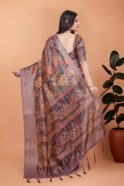 Elegant Lavender Soft Silk Saree with Copper Zari Border for Festive Wear