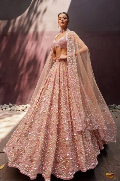 Elegant Lehenga for Women - Pearl Work Pastel Wedding Wear