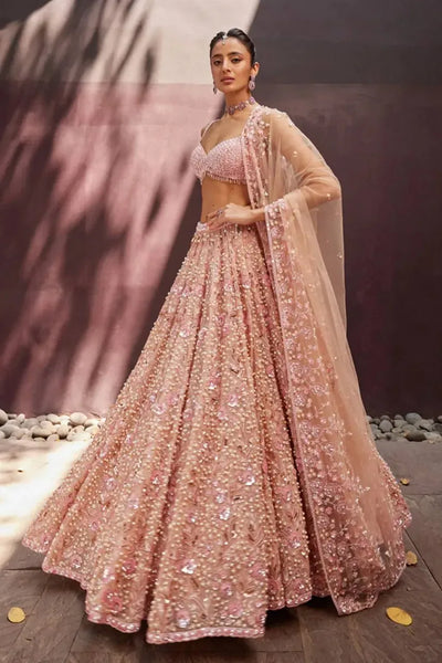 Elegant Lehenga for Women - Pearl Work Pastel Wedding Wear