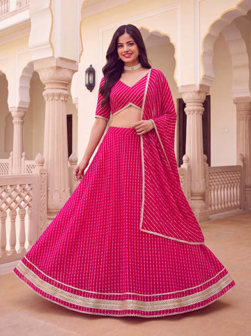 Elegant Leheriya Georgette Lehenga with Zari Lacework for Festive Wear