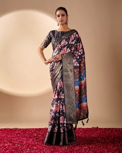 Elegant Lichi Silk Saree - Designer Floral Festive Wear for Women