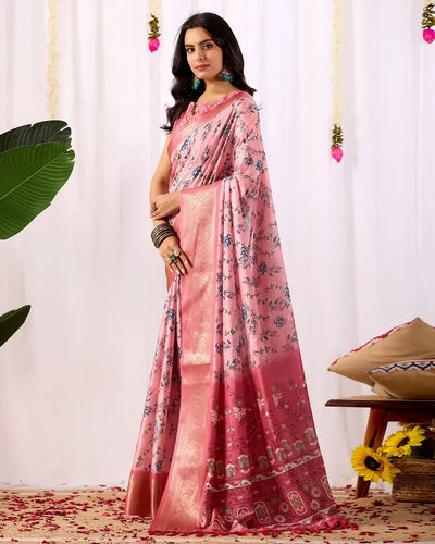 Elegant Lichi Silk Saree - Floral Digital Print with Woven Zari Border for Women