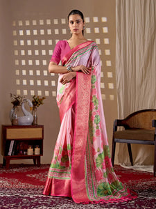 Elegant Lichi Silk Saree - Floral Print Festive Wear for Women