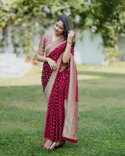 Elegant Lichi Silk Saree - Jacquard Pallu | Wedding & Party Wear