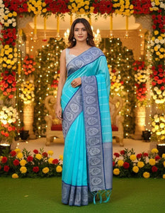 Elegant Lichi Silk Saree - Rich Jacquard Border for Weddings & Parties