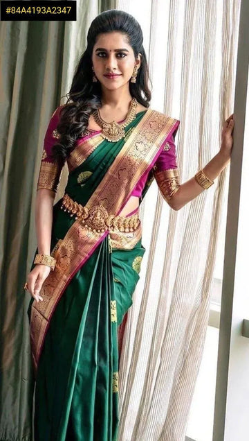 Elegant Lichi Silk Saree - Rich Pallu & Jacquard Work for Festive Occasions