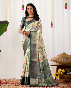 Elegant Lichi Silk Saree with Floral Prints for Festive Wear