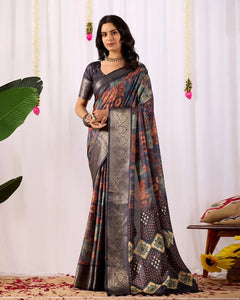 Elegant Lichi Silk Saree with Golden Zari Border - Festive Wear for Women