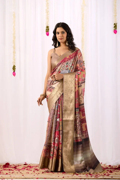 Elegant Lichi Silk Saree with Rich Zari Border | Festive Wear Collection