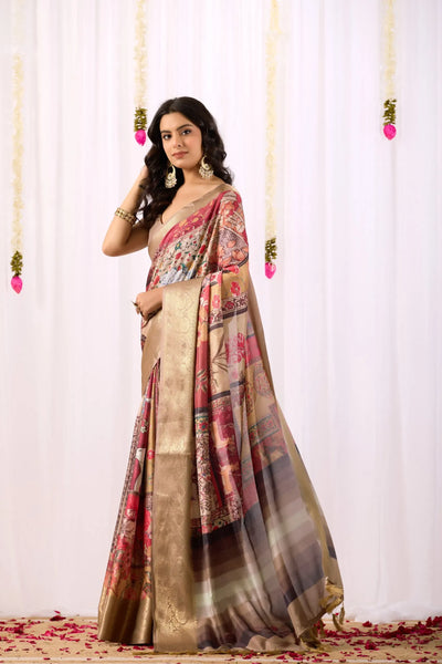 Elegant Lichi Silk Saree with Rich Zari Border for Festive Wear