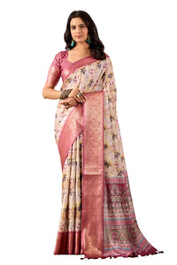 Elegant Lichi Silk Saree with Zari Border - Festive Wear
