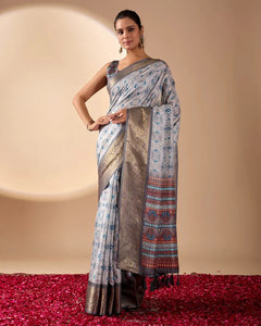 Elegant Lichi Silk Saree with Zari Border - Premium Festive Wear for Women